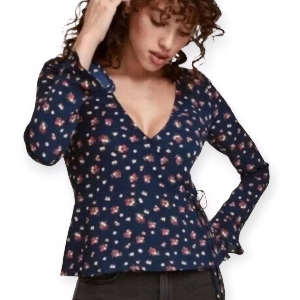 H&M Navy Floral V-Neck Blouse